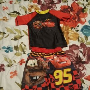 Cars toddler boys swim trunks and shirt